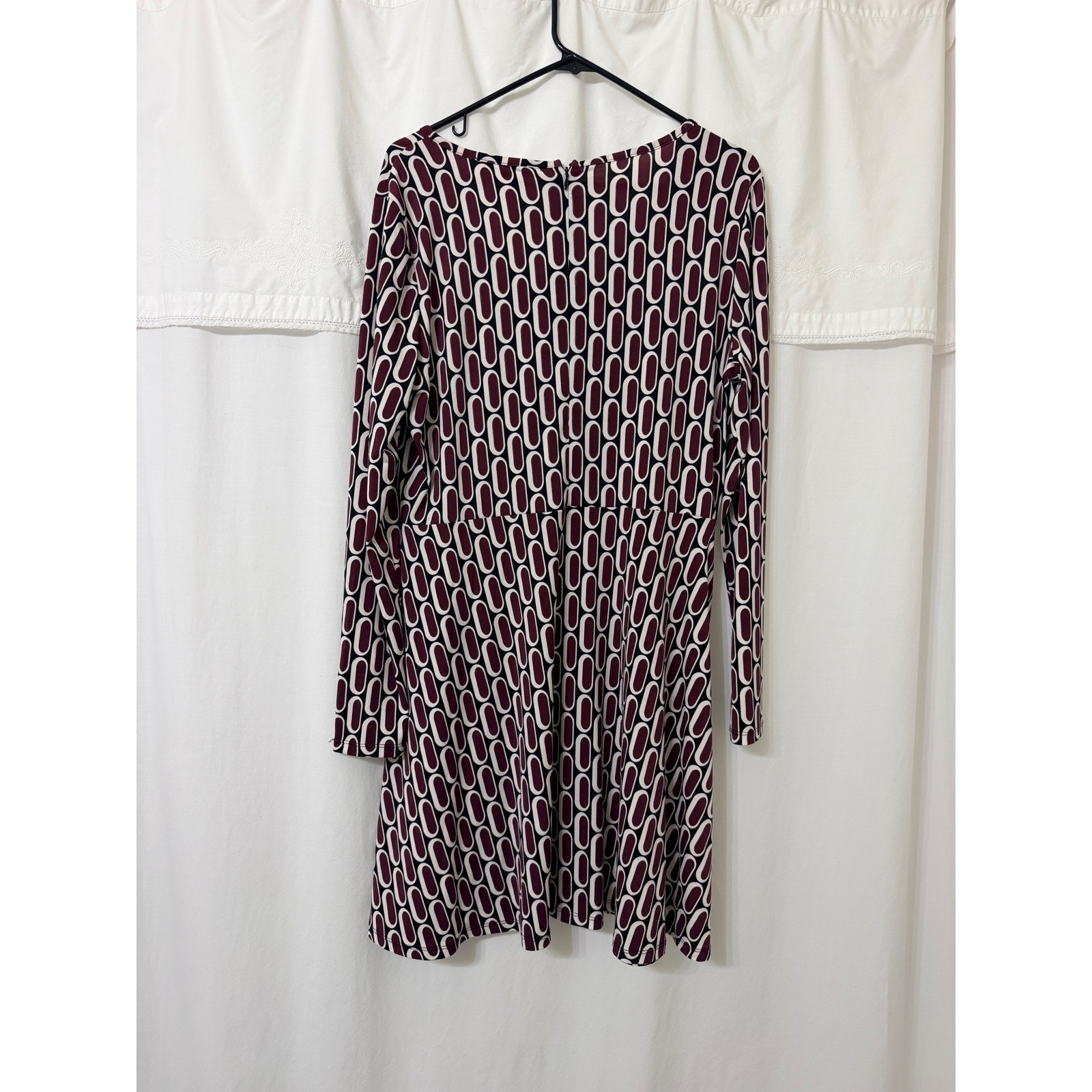 Michael Michael Kors Womens XL Burgundy Geometric Link Print Long Sleeve Dress