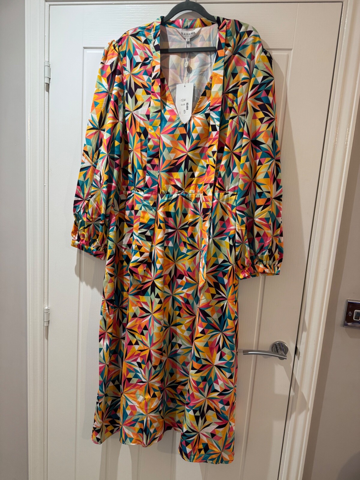 RAISHMA Multicolour Vibrant Geometric Print Midi Dress Size 22 RRP £95 BNWT