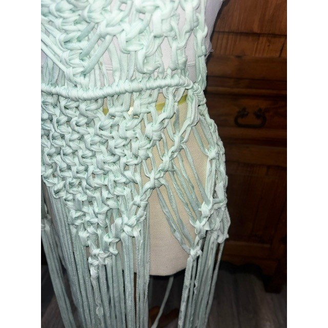 Handmade Macrame Fringe Halter Dress Mint Green Boho Festival Beach Coverup