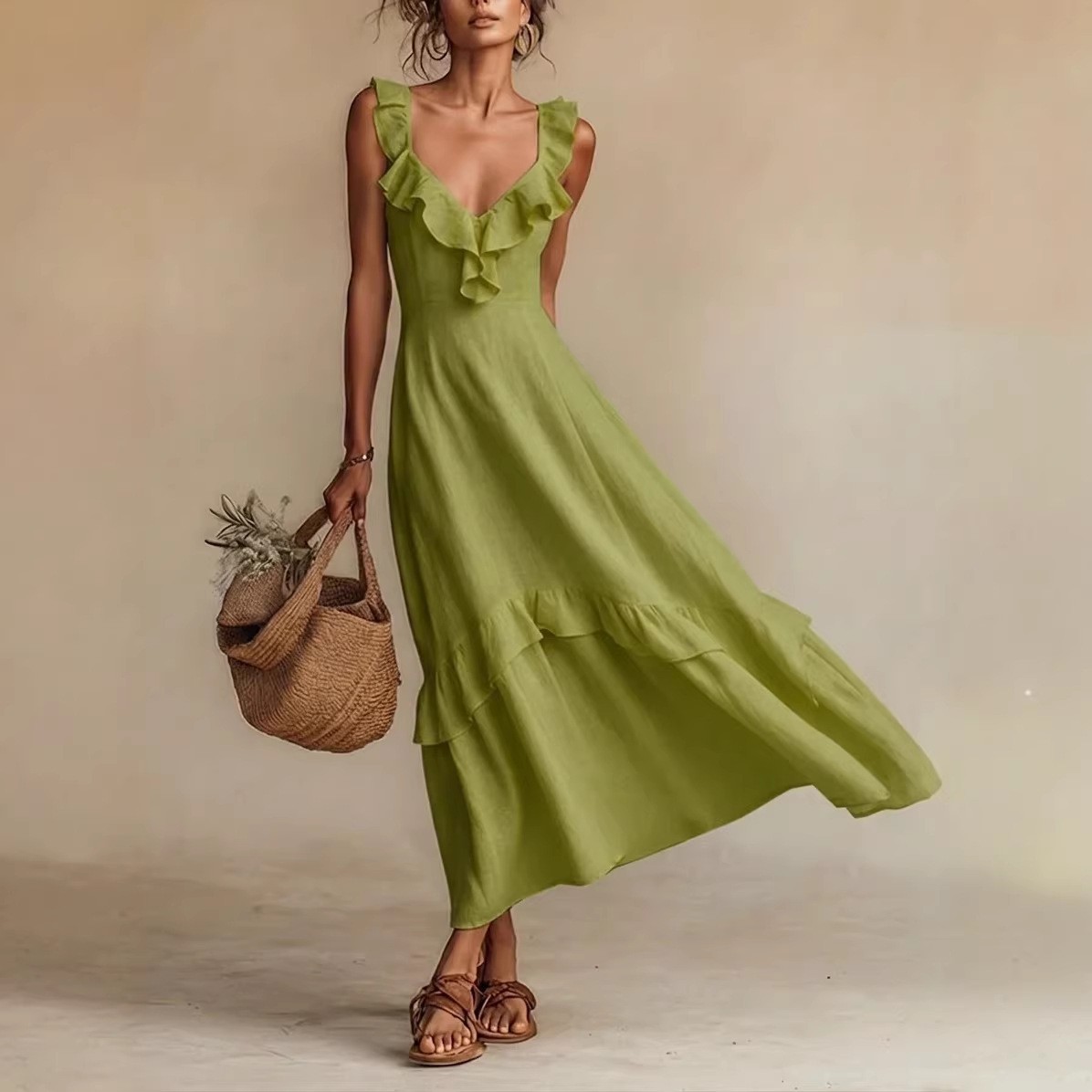 Ruffled Flutter Sleeves Dress Summer Elegant And Chic Sleeveless Dresses For Wom