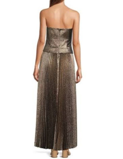 Antonio Melani Billie Crepe Strapless Pleated Metallic Maxi Dress