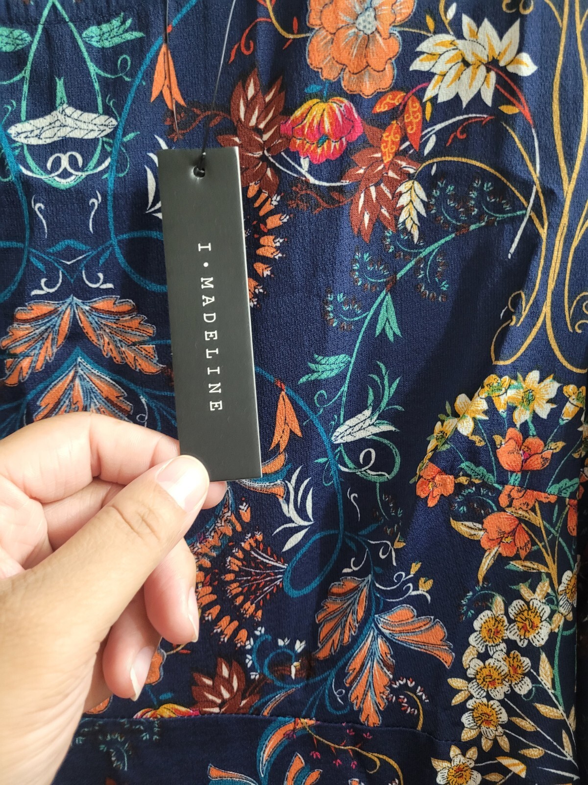 I. Madeline M Garden Splendor Navy Blue Floral Print Long Sleeve Midi Dress NEW