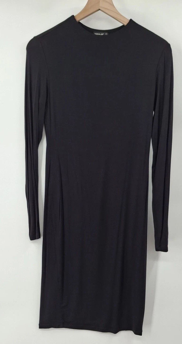 Popular Basics Black Dress Sz Lg Long Sleeve Tunic Flowing T Shirt dress A line