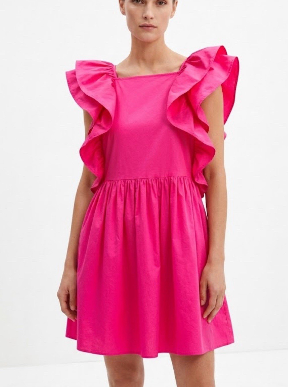 Karlie Ruffle Hot Pink Mini Dress Sleeveless Cotton Blend Size S Spring Summer