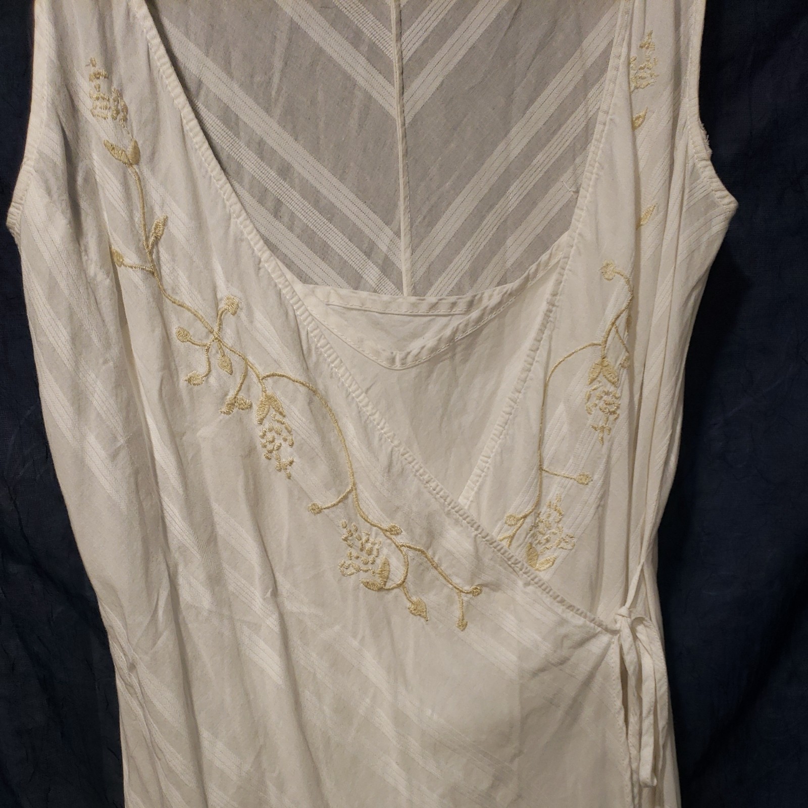 Vintage Woolworths White Embroidered Linen Dress Size 12 cottage country boho