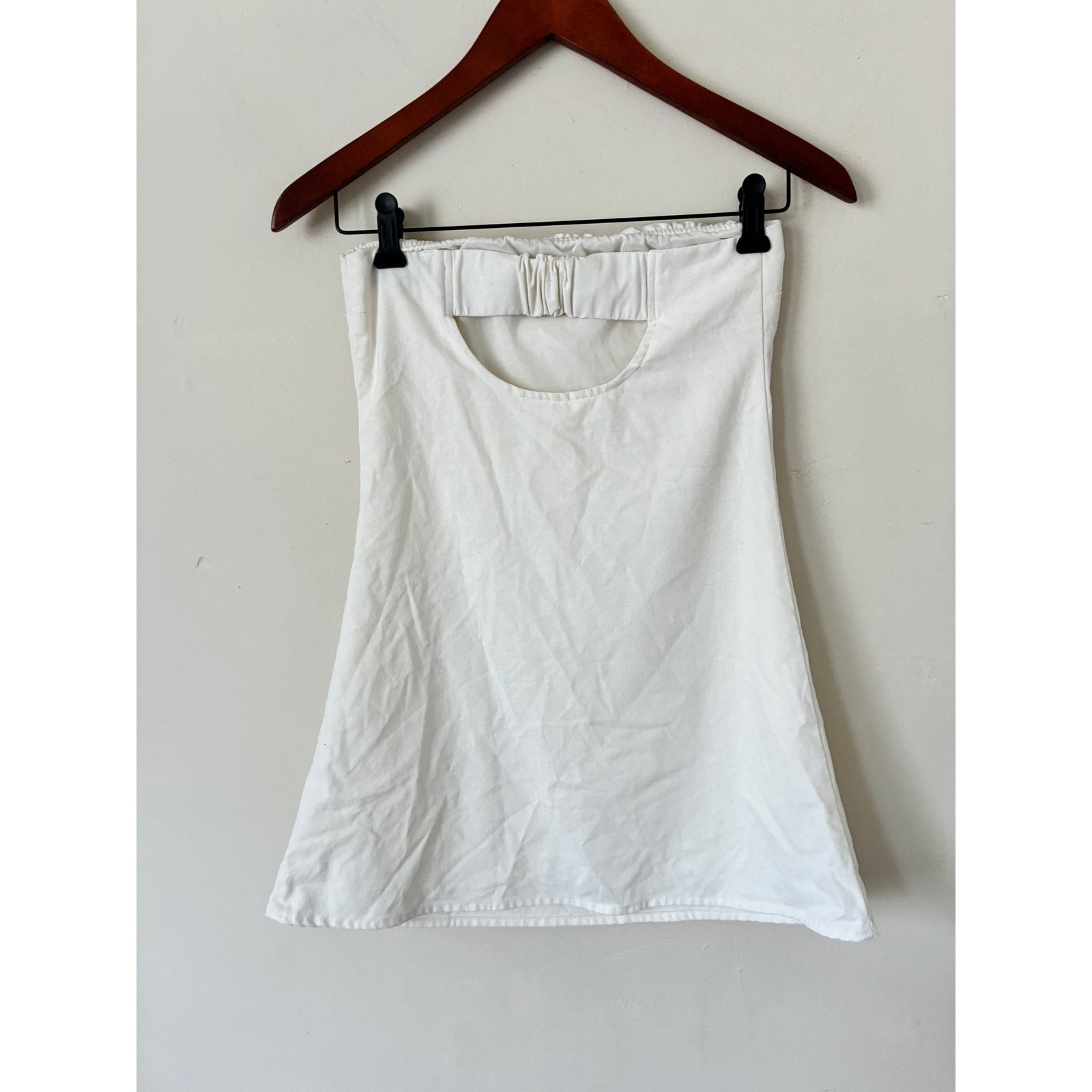 White Strapless Linen Blend Cutout Back Tube mini Dress xs minimalist