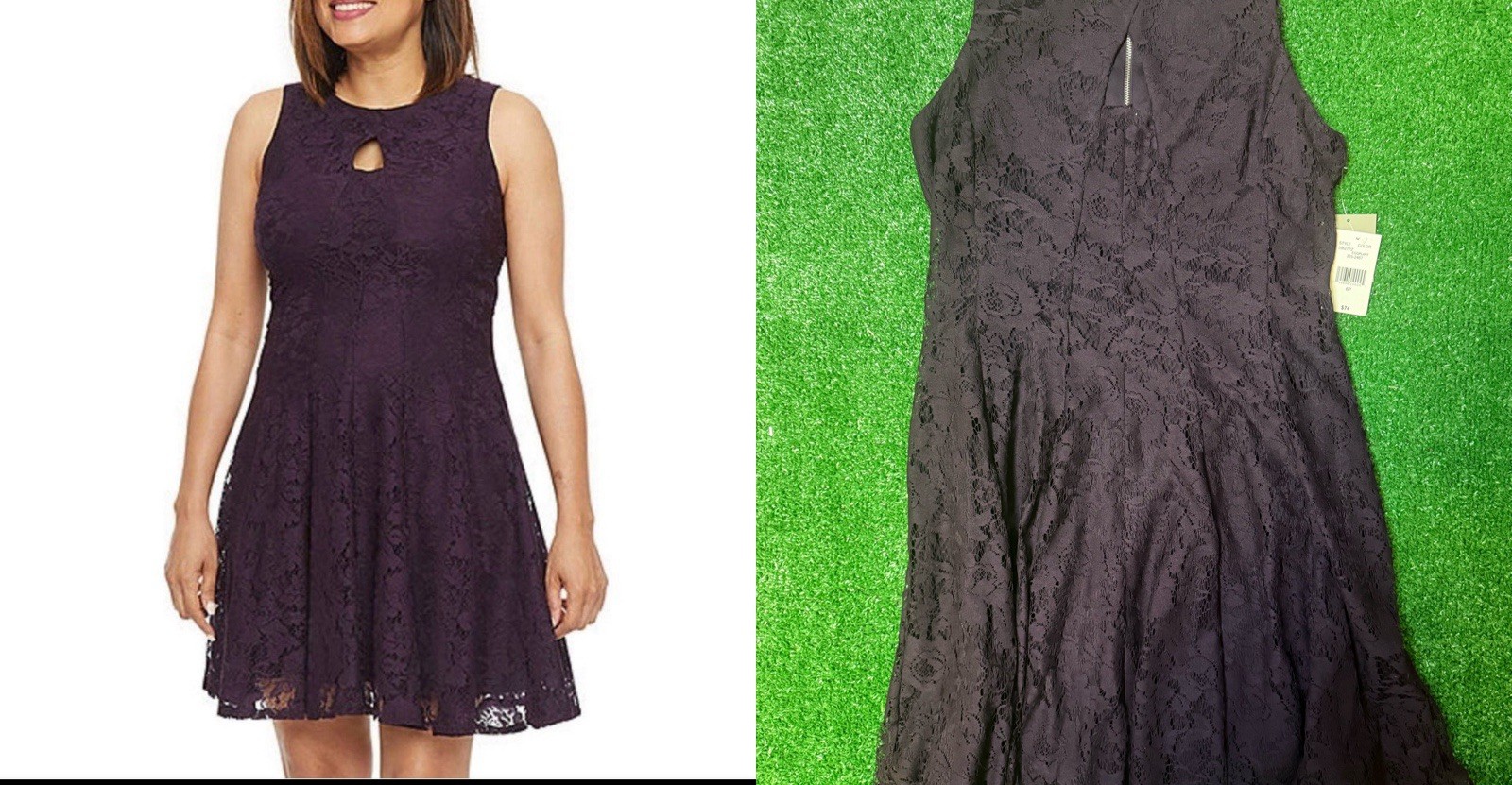 Danny & Nicole Sleeveless Floral Lace Dress Flare Eggplant Color Size 6P NWT