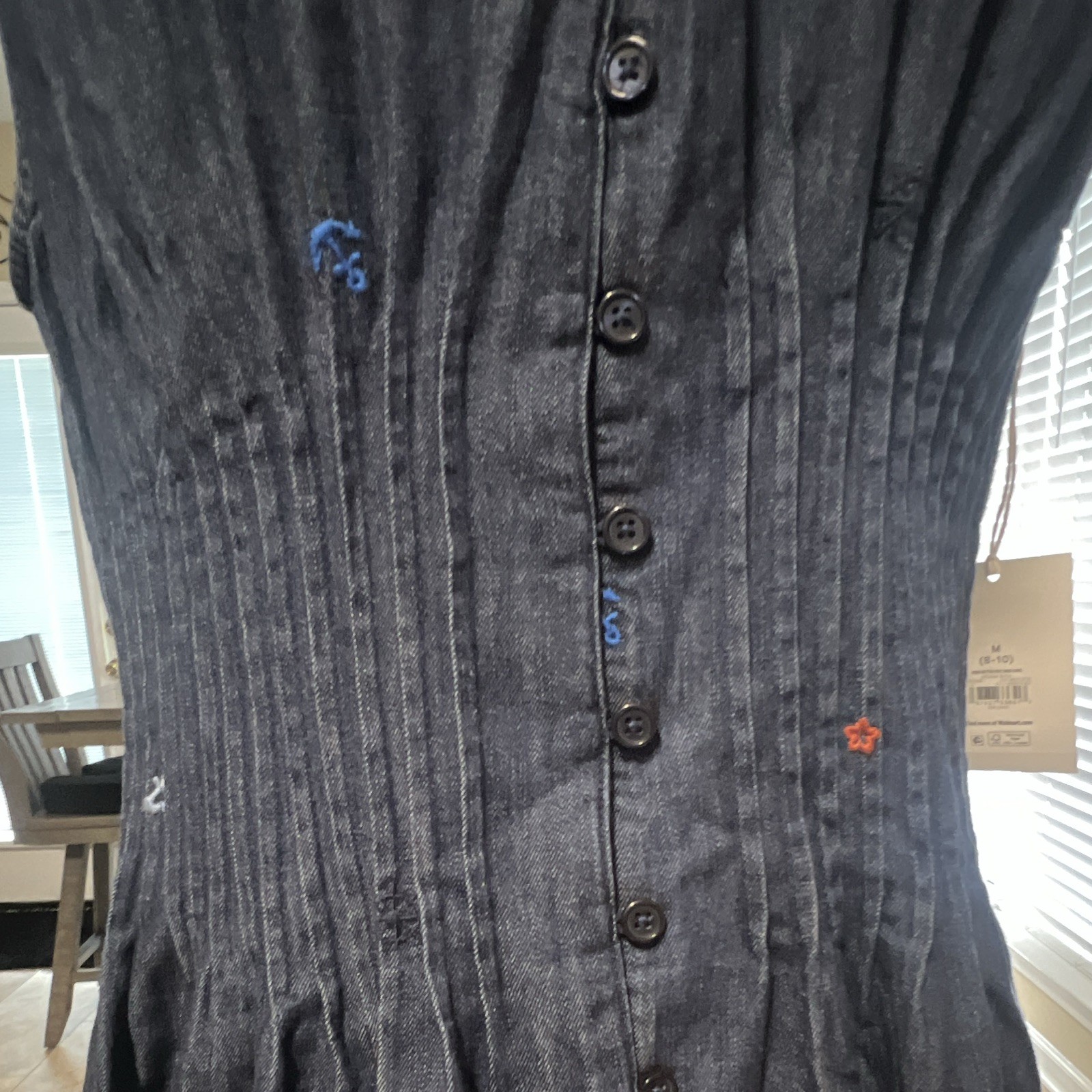Free Assembly Women’s Blue Solid Denim V-Neck Sleeveless Button Maxi Dress M