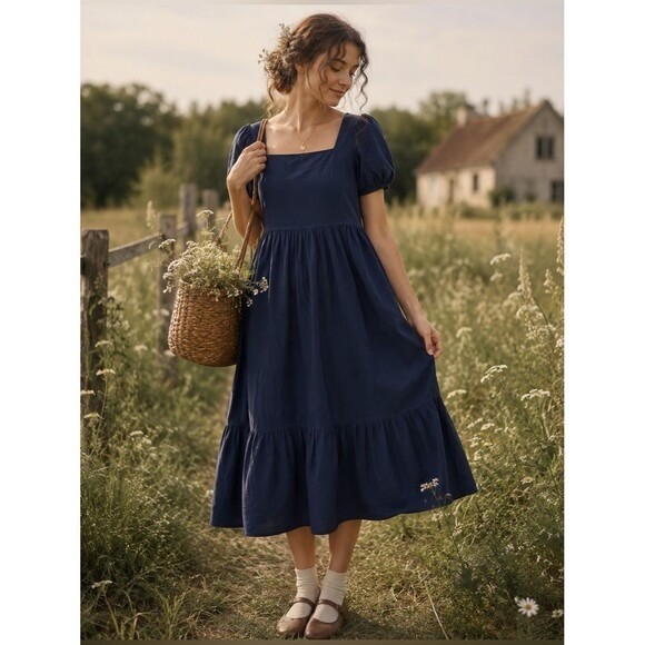Mod Ref Zaria Maxi Dress Navy Blue Size Small Cotton Spandex Spring Summer