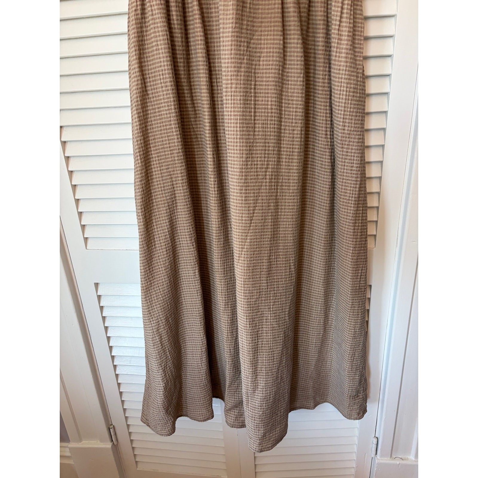 Apero Mallorca nursing dress medium gingham brown cream tan v-neck bow