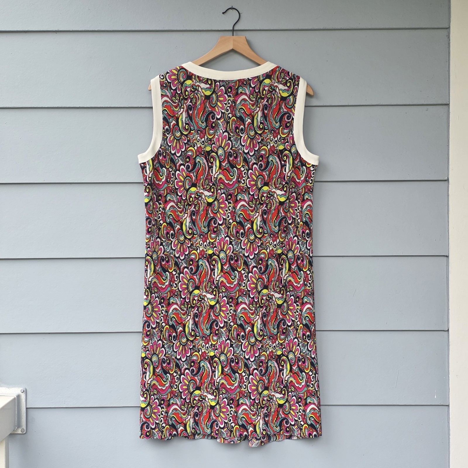 Nina Leonard Multicolor Floral Shift Midi Dress V-Neck Sleeveless Size L