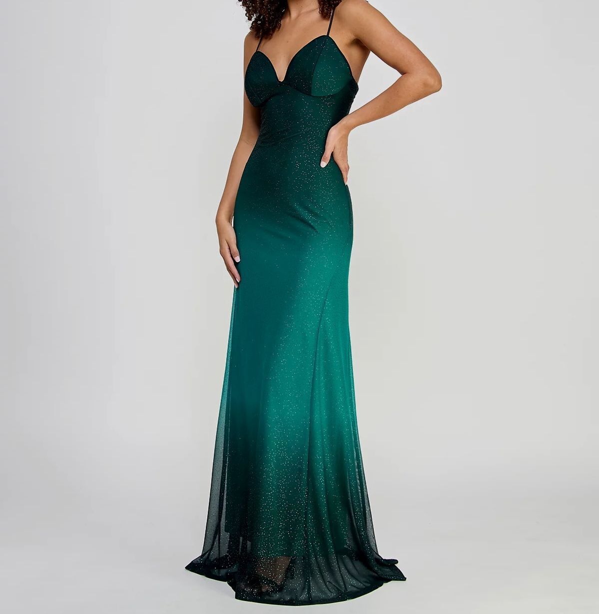 Violet Weekend Womens Green Slim-Fit Ombre Glitter Lace-Up Gown Juniors Size 5/6