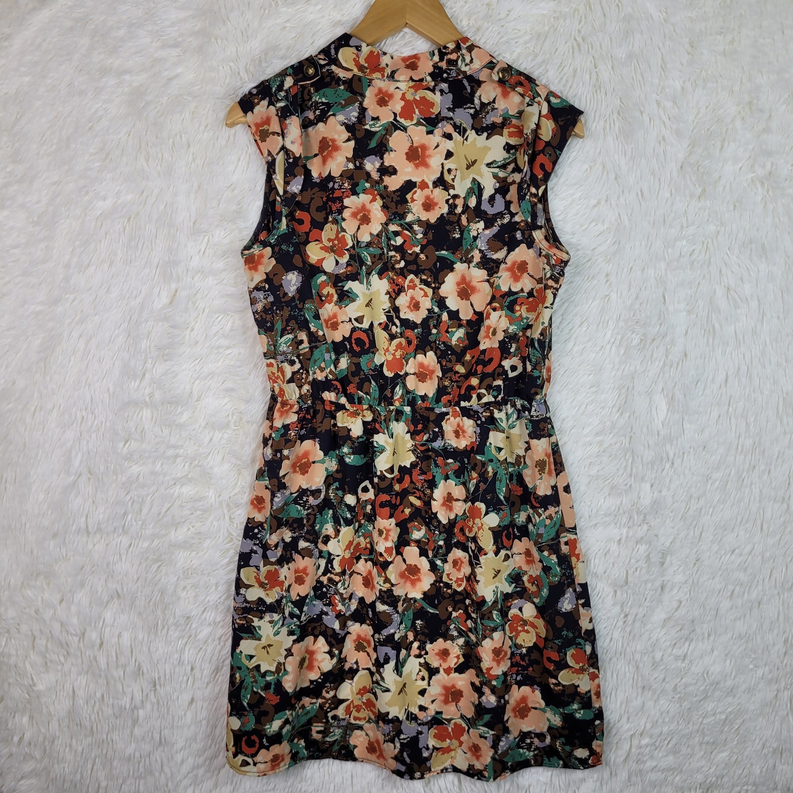 Multicolor Floral Knee Length Cap Sleeve V-Neck Dress Made In USA
