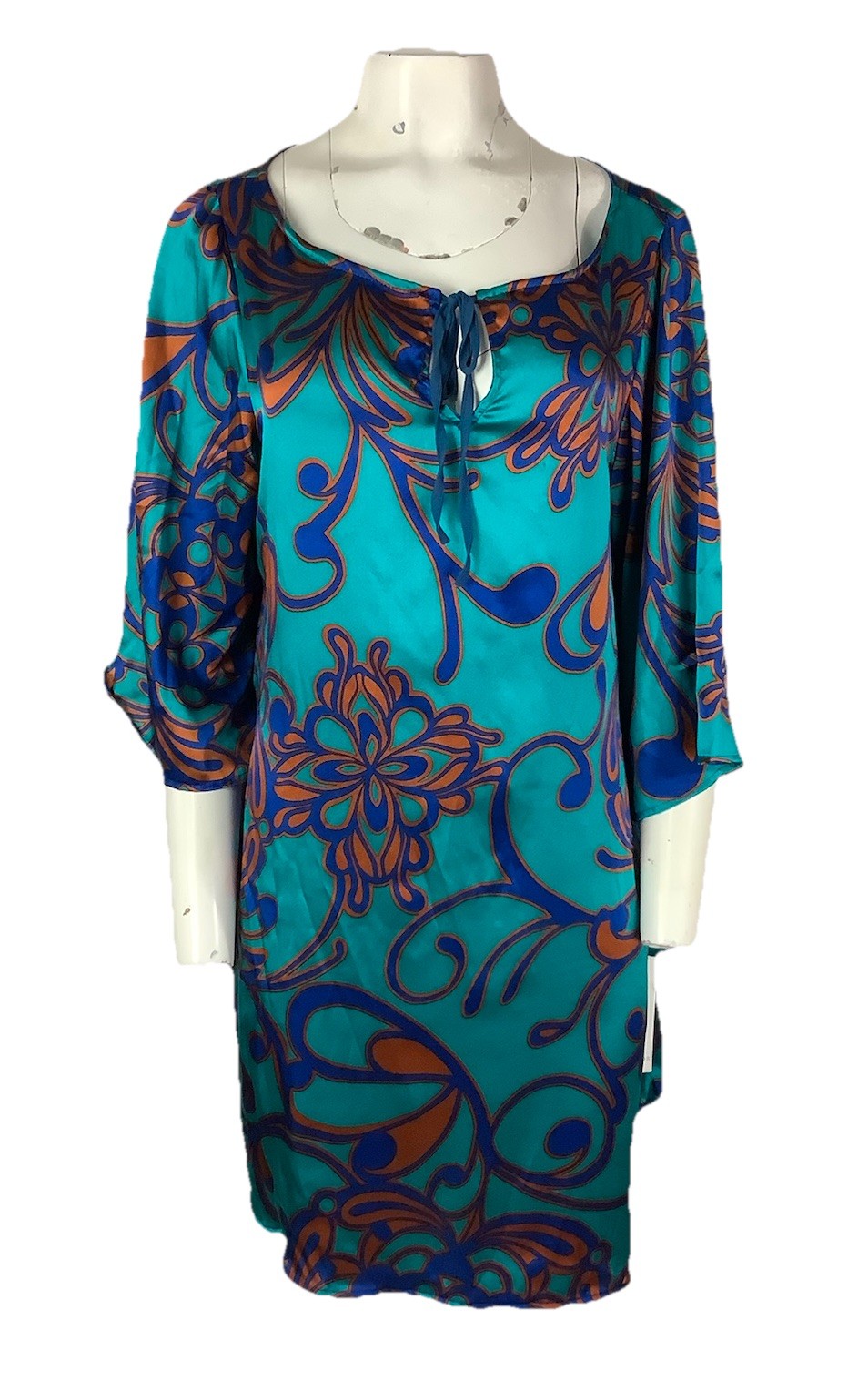 NWT Hale Bob Sz L Satin Silk Soft Feel Printed Tunic Vacation Beach Dress BY