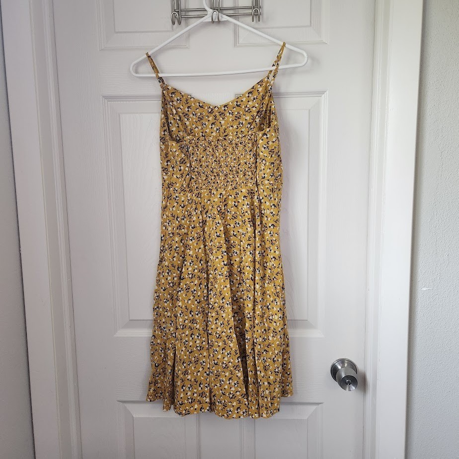 Old Navy Mustard Yellow Floral Smocked Back Cami Fit & Flare Dress Women Med 251