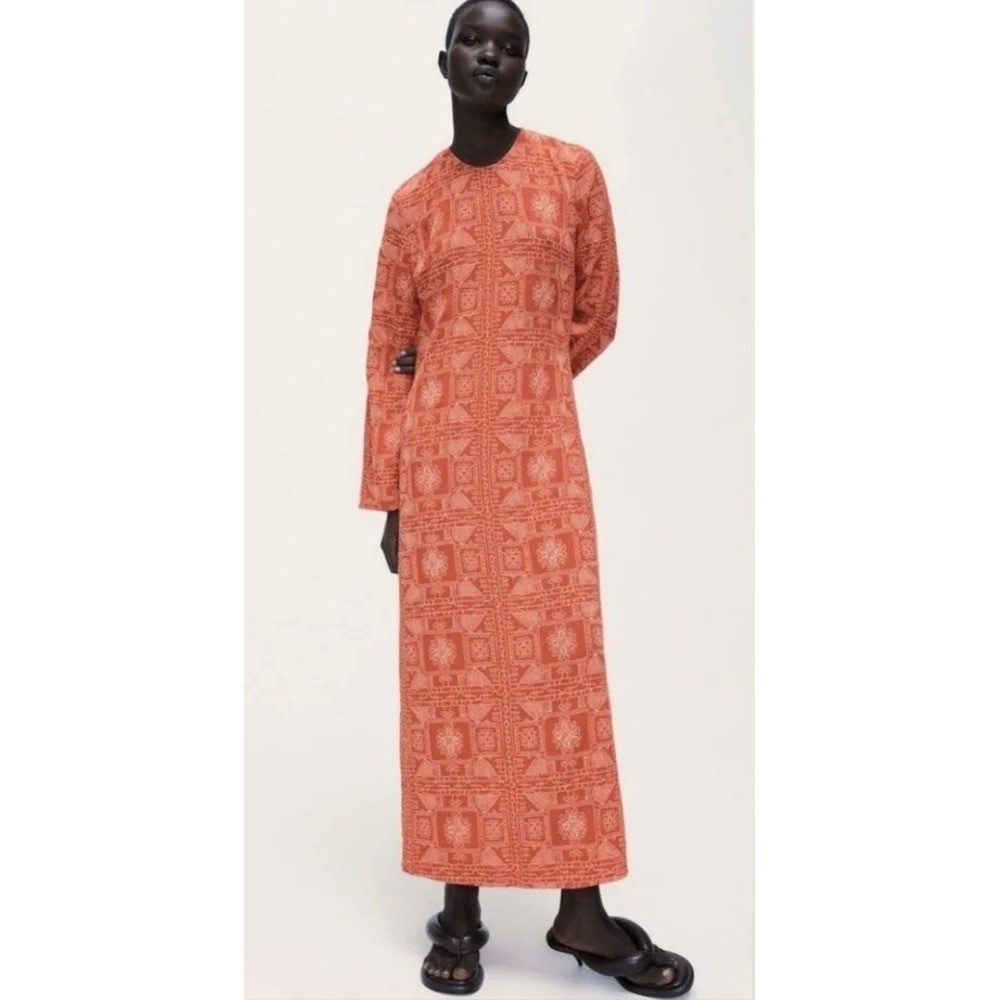 NWT!! ZARA Embroidered Dress Orange Vacation Beach Open Back Blogger Favorite XL