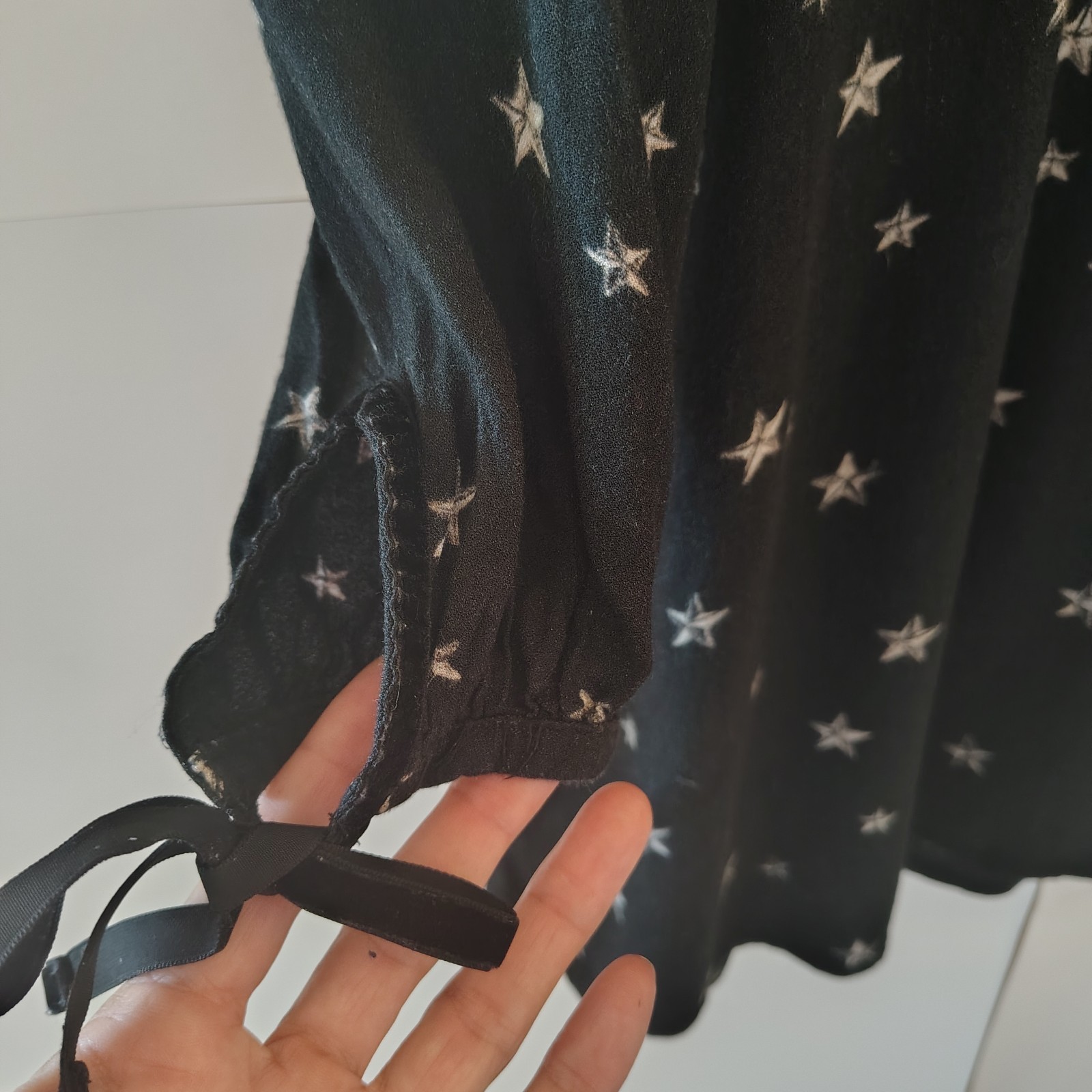 Mossimo Mini Shift Dress M Black Celestial Stars Ruffle Velvet Trim Witchy Goth