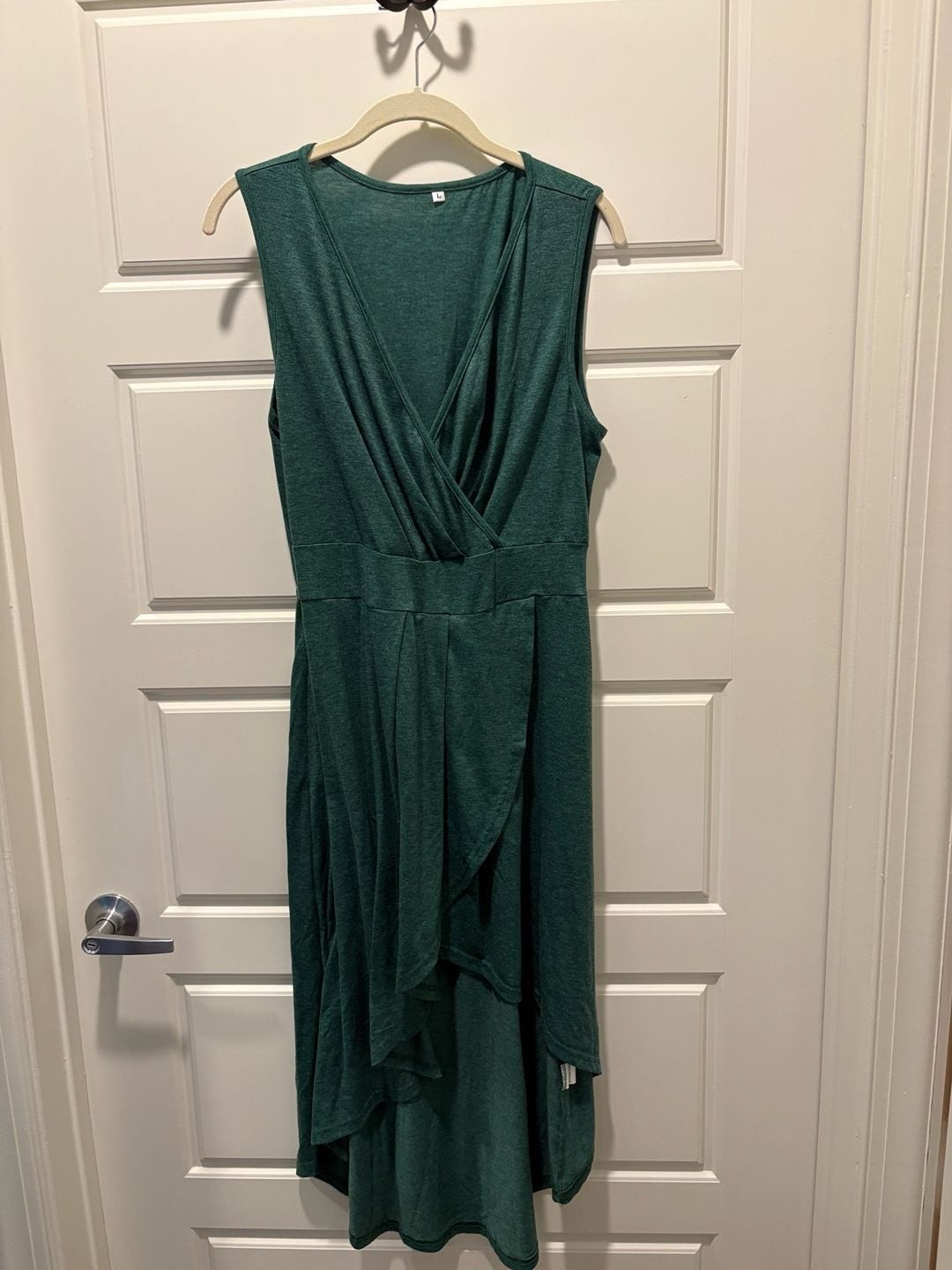Women’s Deep V Neck Sleeveless High Low Crossover Hem Flowy Midi Casual Dress –