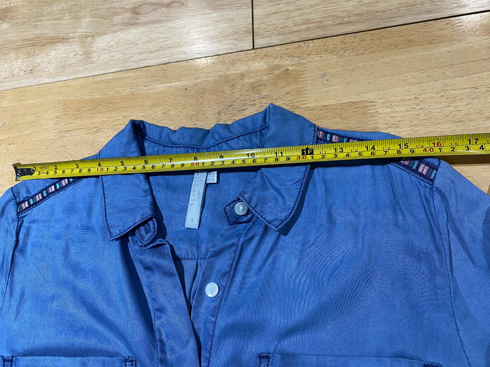 Seafolly Australia Long Sleeve Denim Shirt Dress w/ Embroidered Trim Women’s S