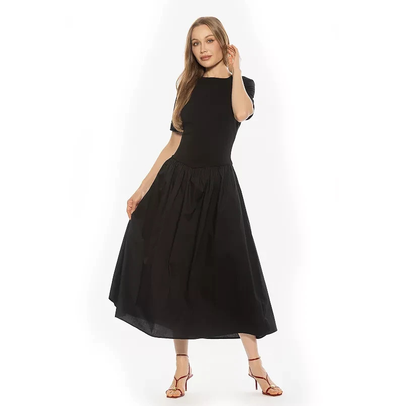 NEW ALEXIA ADMOR Rowan Crewneck Midi Dress BLACK SIZE M/100%AUTHENTIC