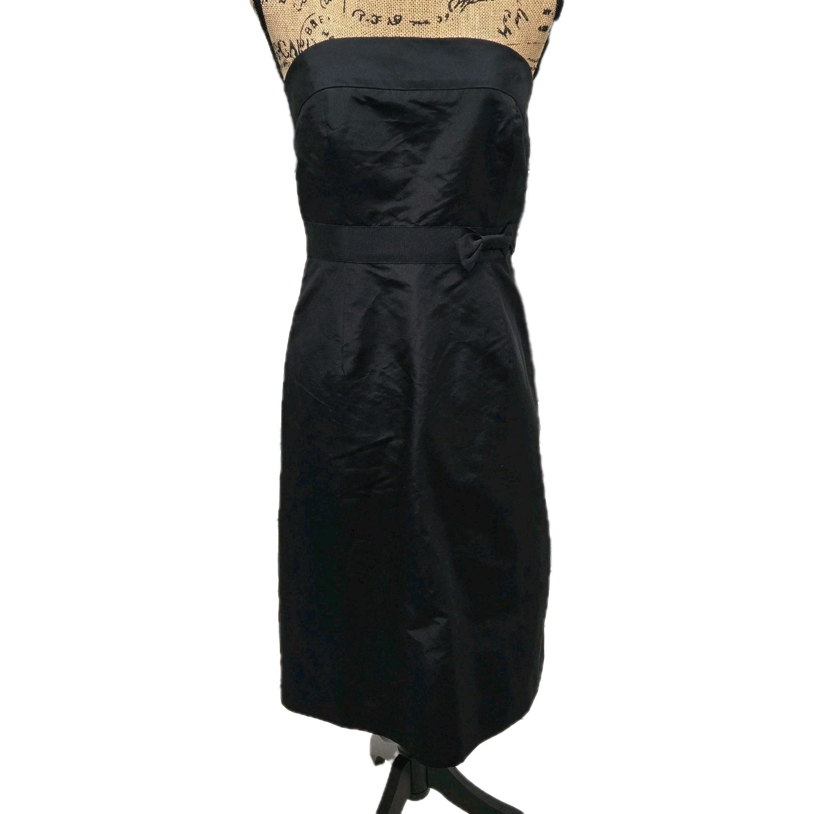 Vtg J Crew Silk Cocktail Dress Strapless Empire Waist Midi Black Sz 8 Going Out