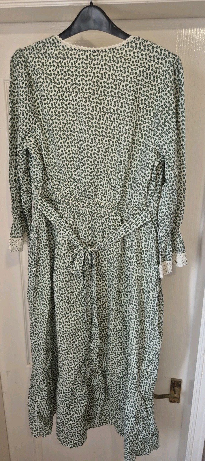 JOANIE Cottagecore Prairie Size 12 Green Floral Maxi Dress- Lace Trim-New Tagged