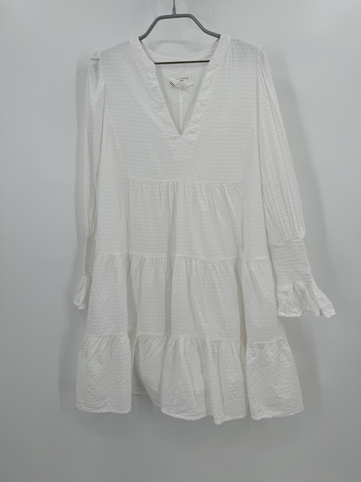 Pomander Place by Tuckernuck White Long Sleeve Swiss Dot Kenzo Mini Dress sz S p