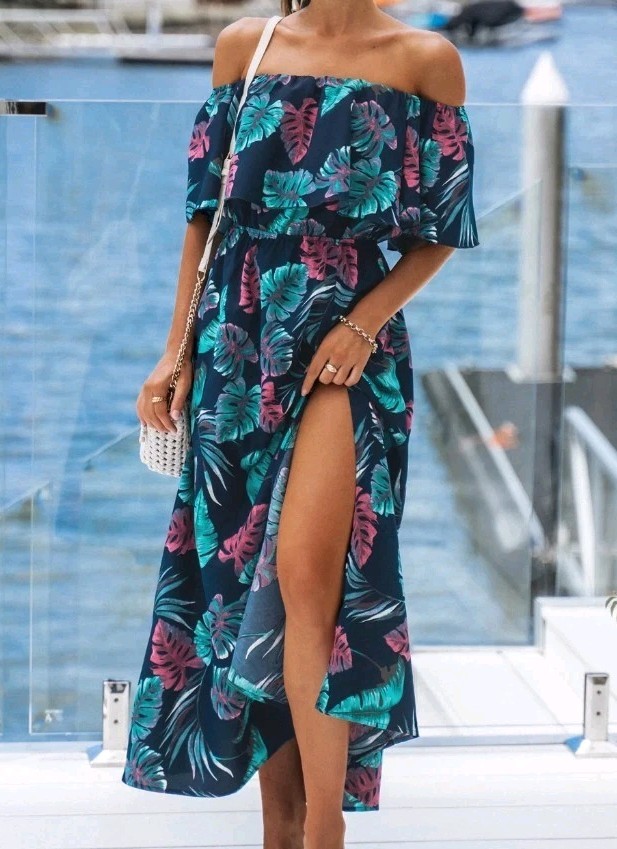 New No Tag Cupshe Women’s Size Medium Floral Ruffle Maxi Off-Shoulder Dress