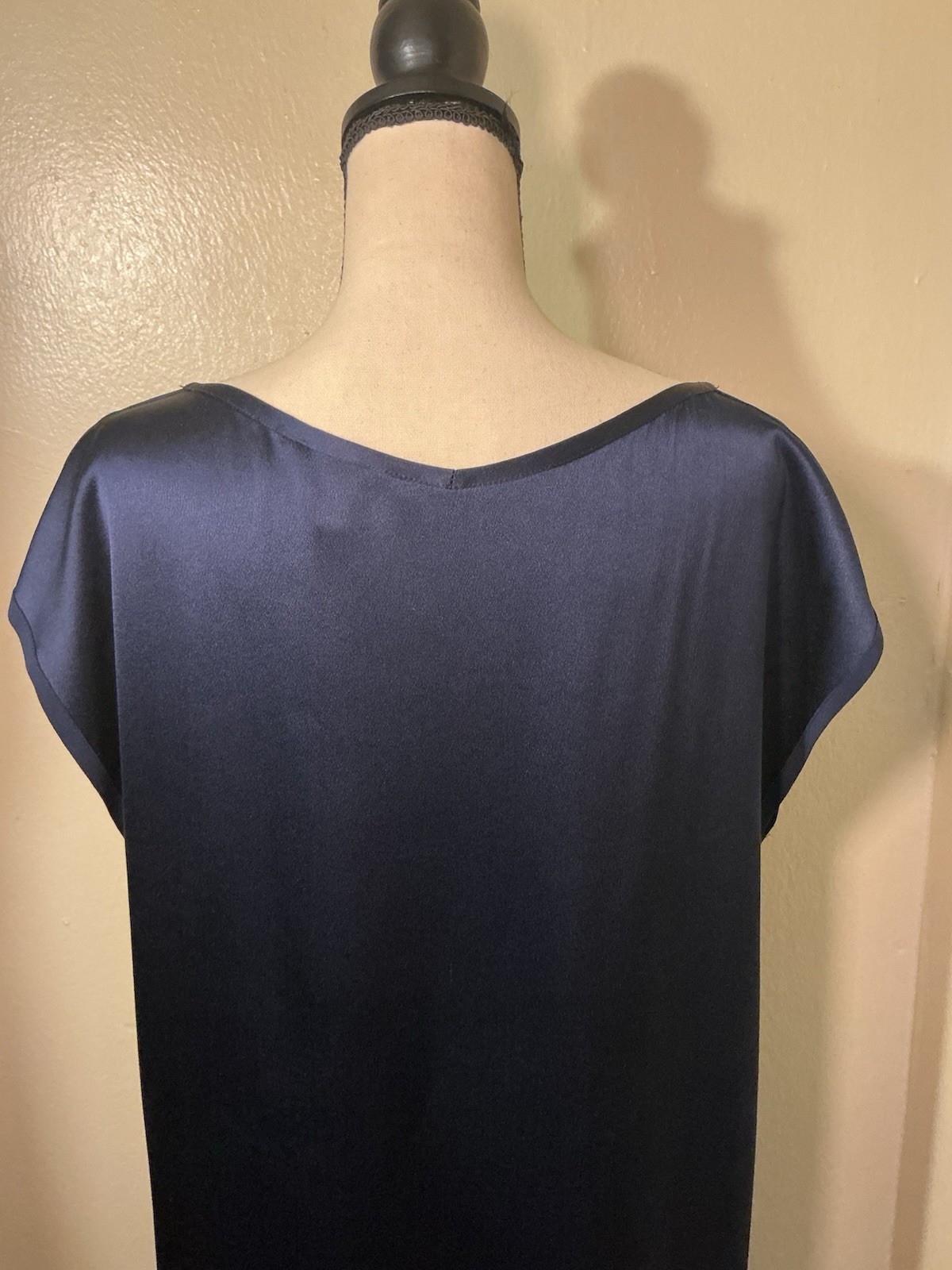 Eileen Fisher 100% Silk Shift Dress Blue Cap Sleeve Pockets Women’s Medium