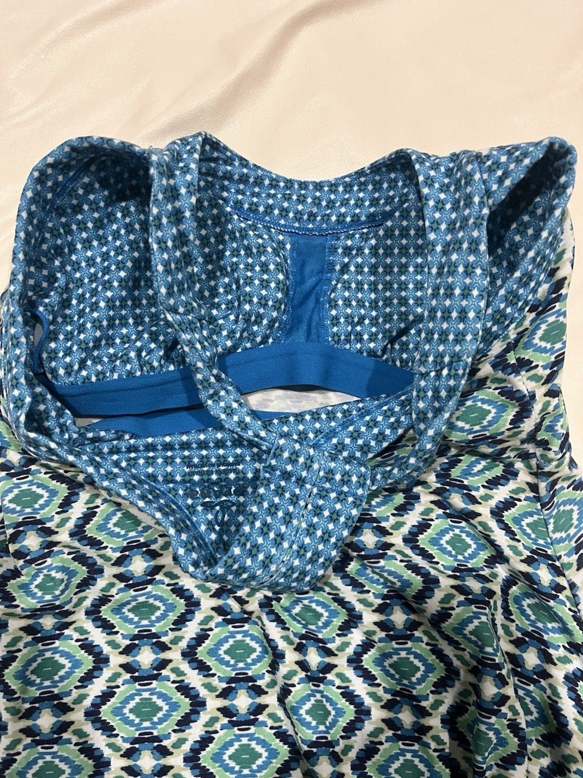 PrAna Cali Aztec Pattern Green Blue Racerback Athletic Tank Dress Sz M Shelf Bra