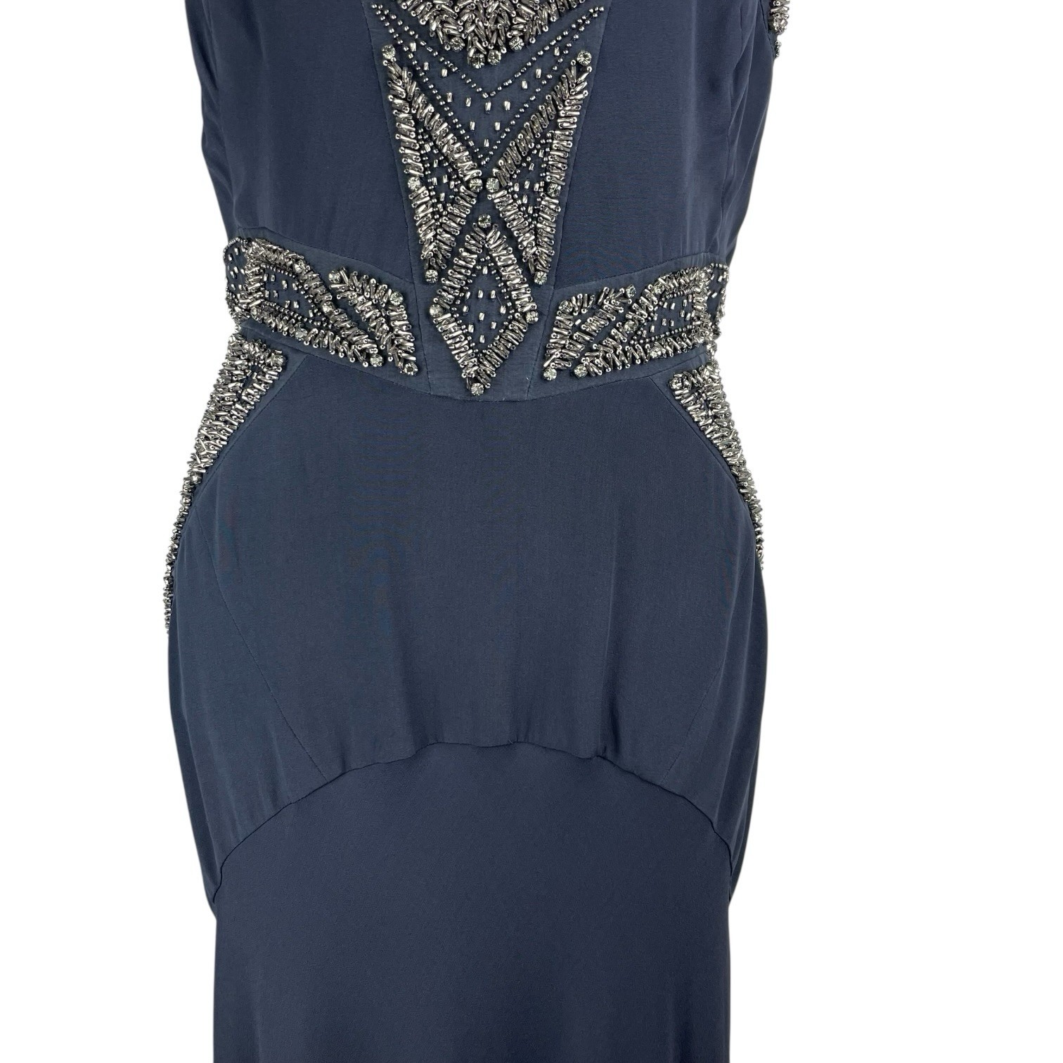 AMANDA WAKELEY Jelena Navy Gown, Size AU/UK 14 US 10, Beaded Silk Evening Dress