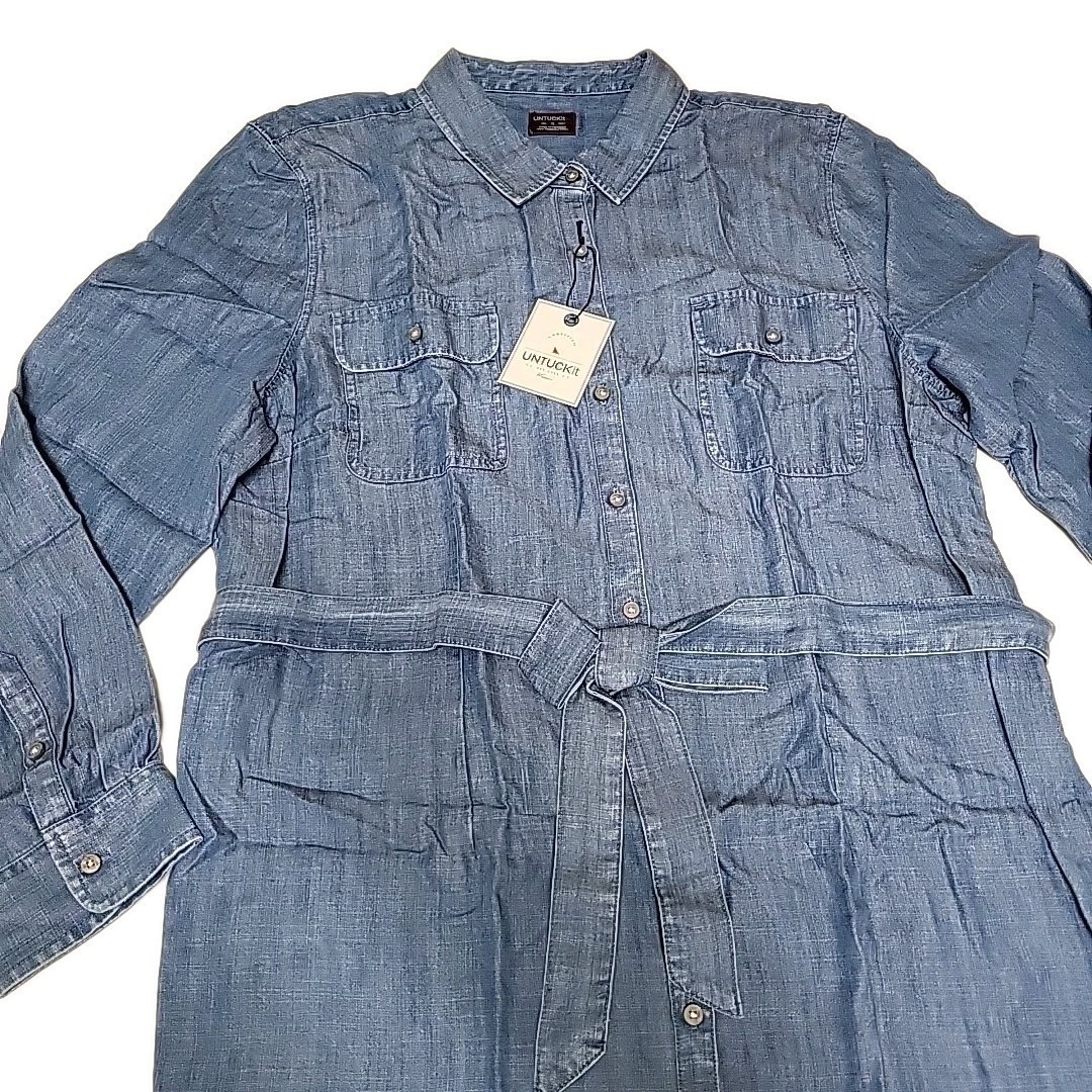UNTUCKIT SIZE 18 Zara chambray Shirt Dress Regular Fit Long Sleeve Belted NWT