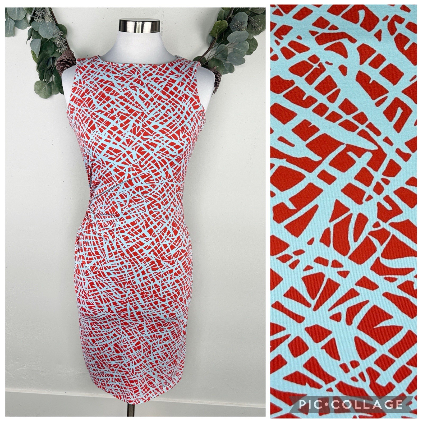 J McLaughlin Womens Dress XS Catalina Cloth Sleeveless Midi Ruched Geometic