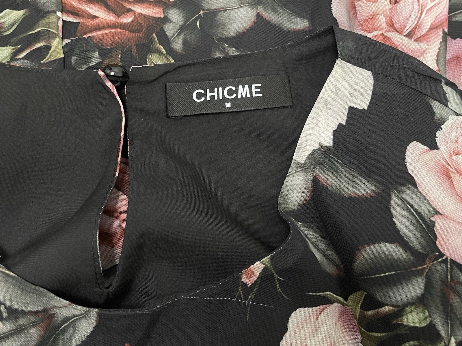 CHICME Chic Me Black Rose Floral Sleeveless Lightweight Tank Sun Dress Medium MD