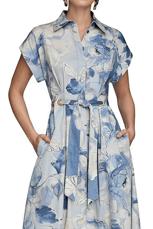 NWT Donna Karan NY Collared Short-Slv Dress, Grommet Details, 6, Tempest, $189