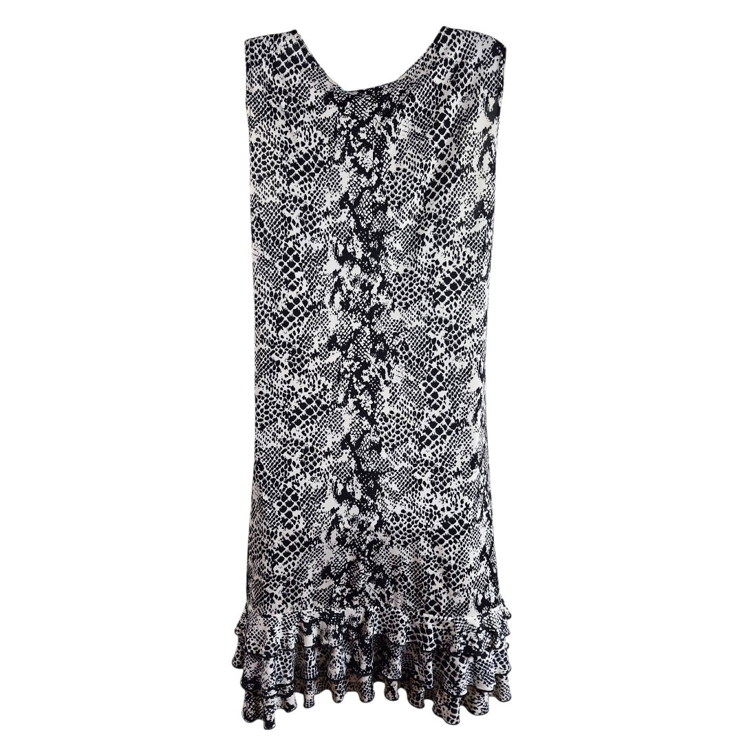 Snake Print Ruffle Hem Midi Dress XL Coastal Resort Quiet Luxury Vacation Shift