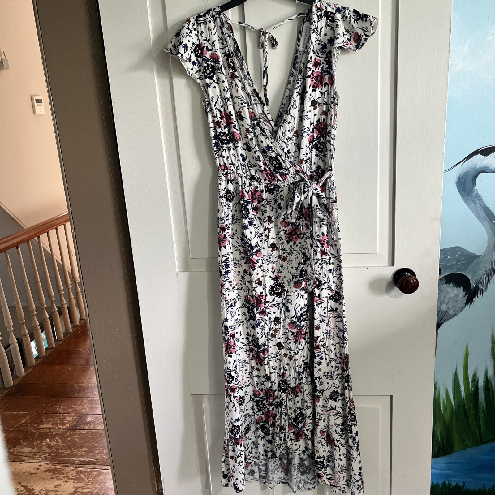 BOG Collective Floral Surplice Neck Faux Wrap Maxi Dress Sz XS Boho Garden
