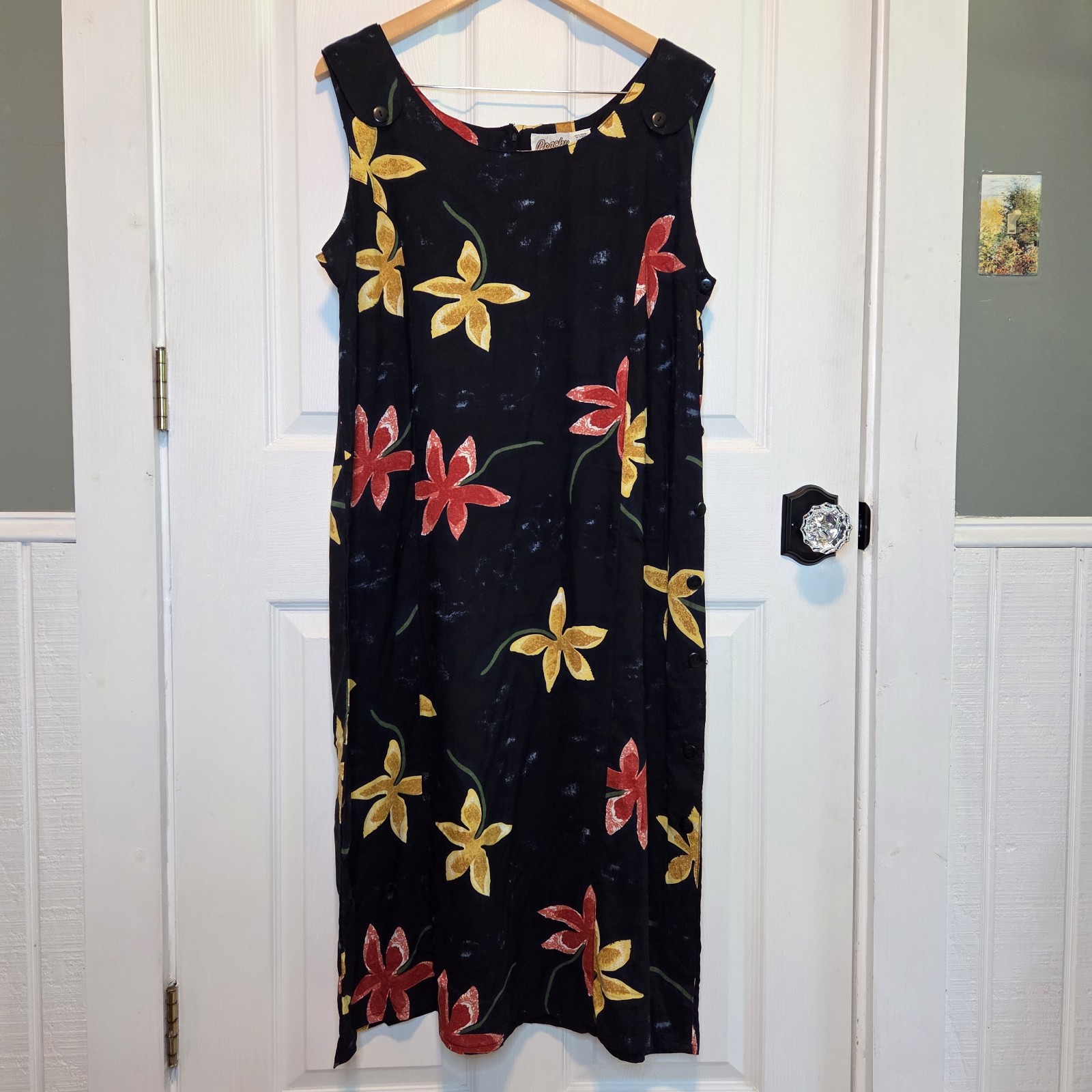 Vtg 90s Tropical Rayon Sun Dress Vacay Resort Beach Hawaiian Lightweight 20