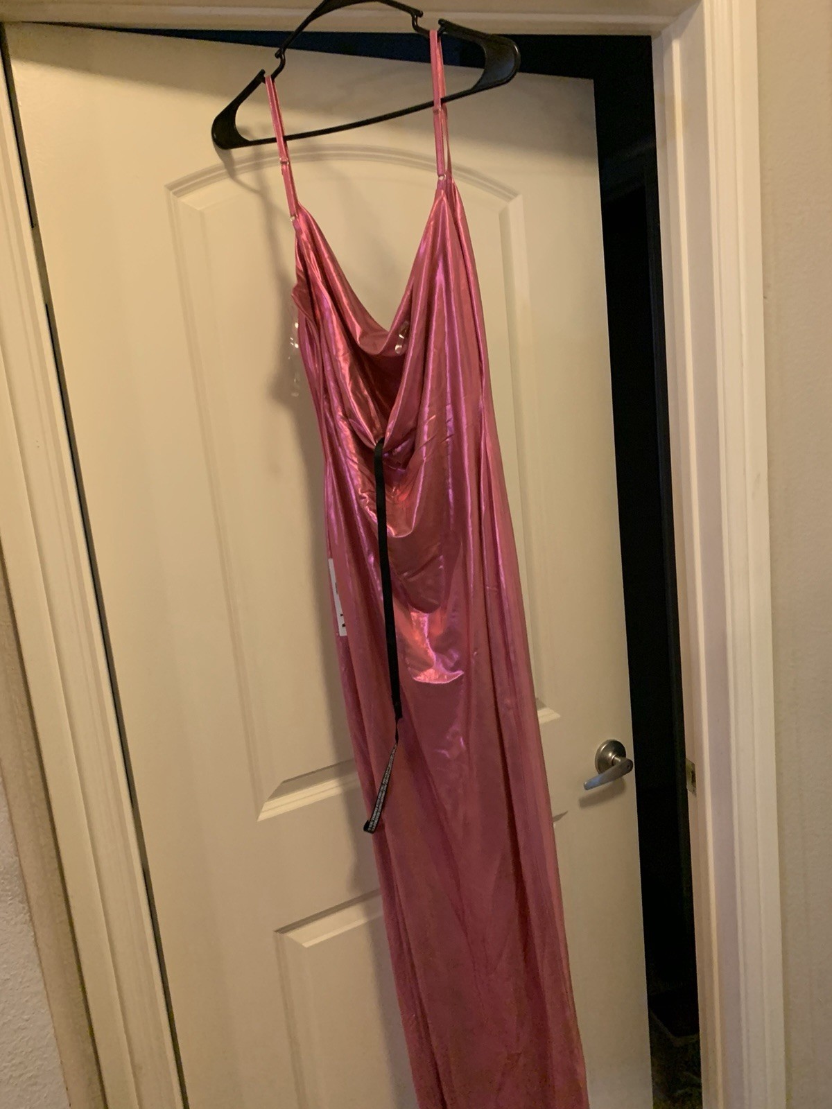 Meshki Kaila Metallic Cowl Neck Bodycon Dress Pink Size Large NWT