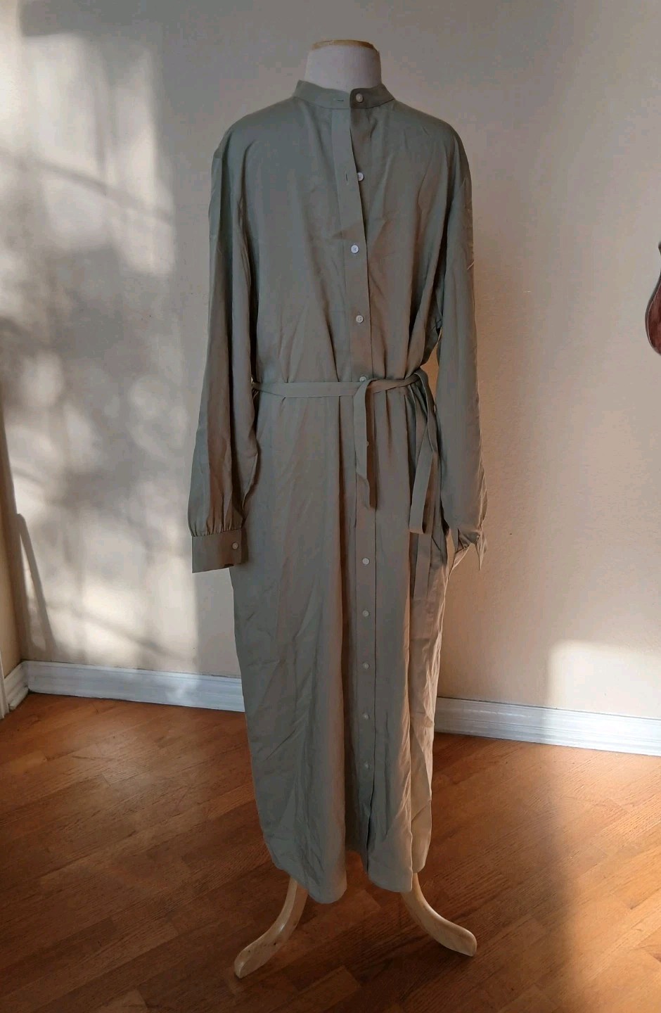Uniqlo Kimono Cover Up Maxi Belted Light Green Dress Minimalistic Kaftan S/M