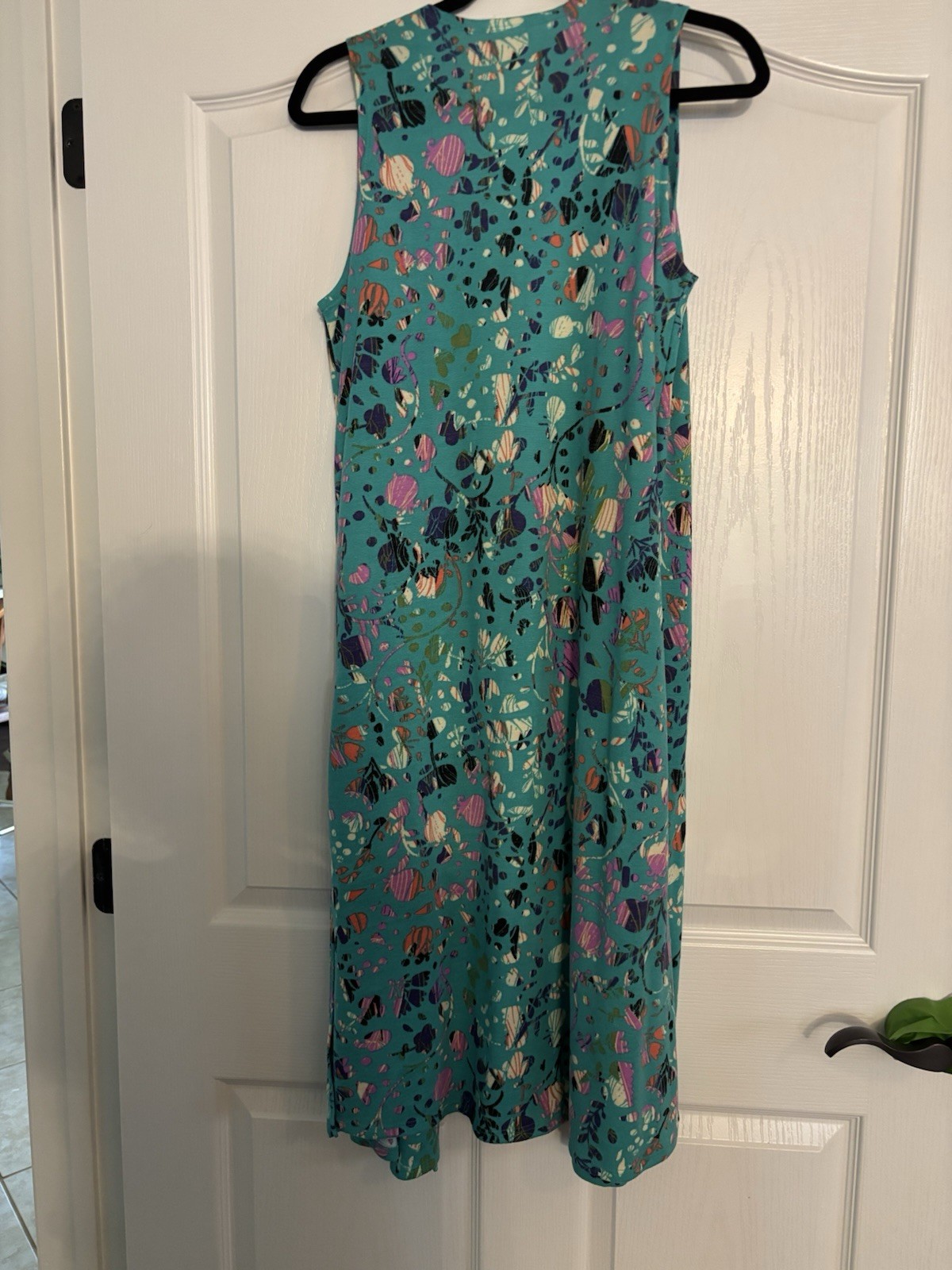 LuLaRoe Womens S Turquoise Multicolor Abstract Shift Dress Sleeveless Stretch