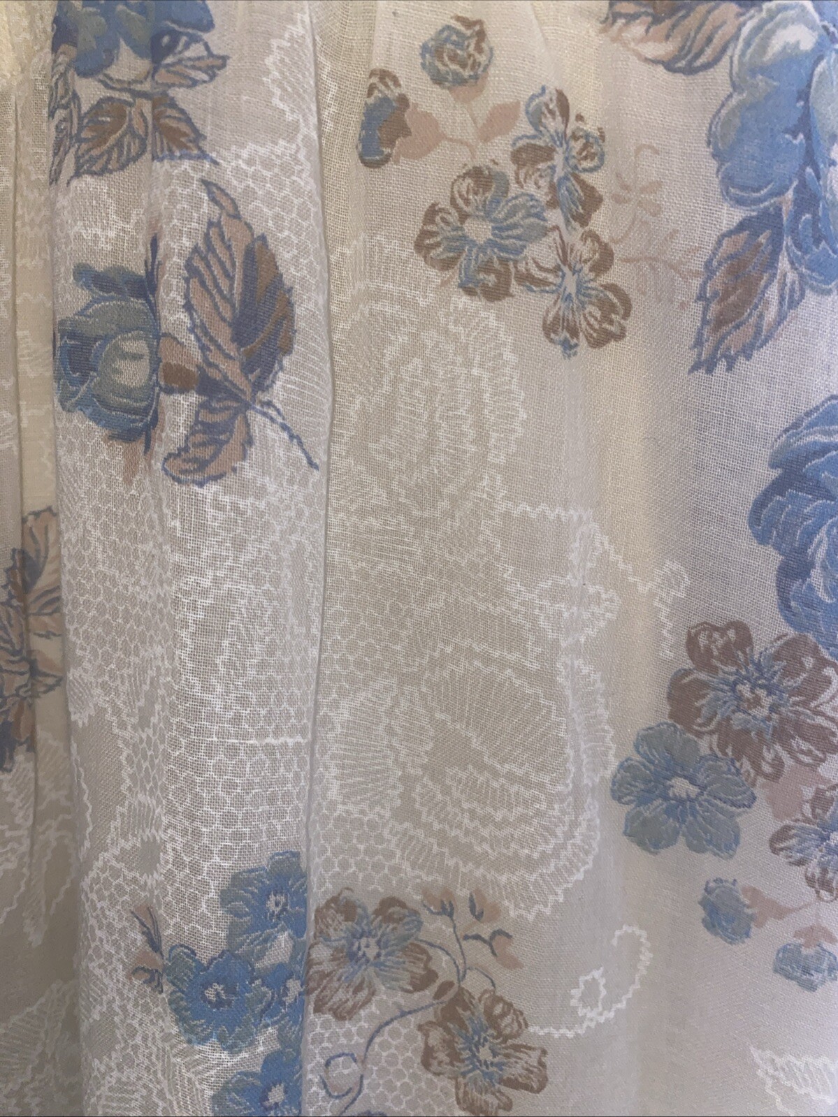 Ruffle Tiered Ivory Blue Floral Pattern Midi Dress Women’s Handmade