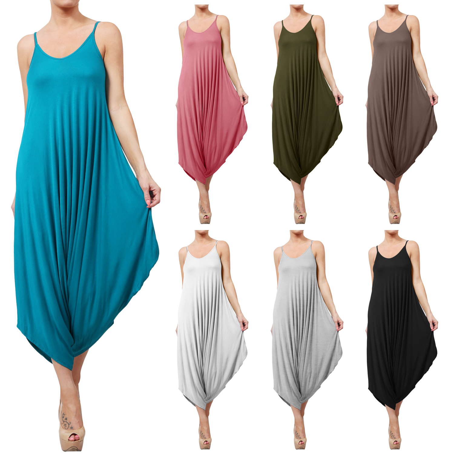 NE PEOPLE Womens Loose Fit Harem Overall Spaghetti Strap Jumpsuit Dress[NEWJS03]