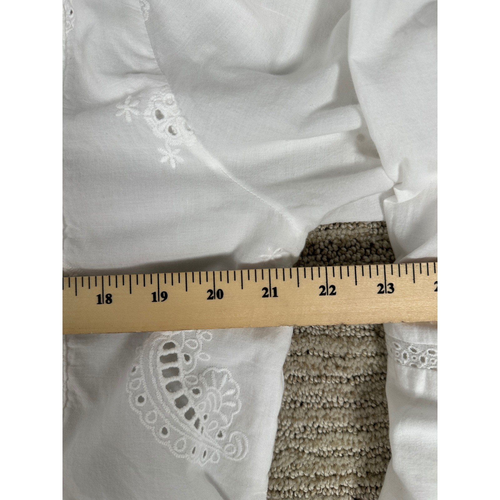 Zara White Eyelet Lace Midi Dress Womens XL Long Sleeve Boho Pintuck V-Neck