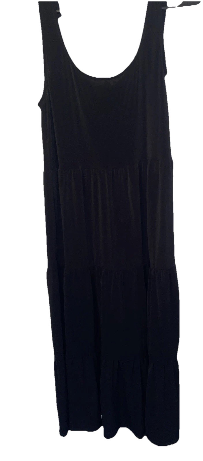 Green Envelope Black Shoulde Tie Dress L Women Sleeveless Tiered Beach Boho NWT