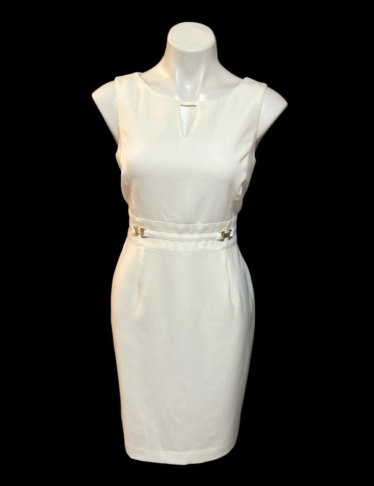 Tahari Sz 8 Petite White Shift Pencil Dress Sleeveless Ponte Knit Wedding Party