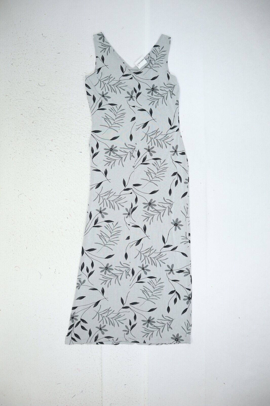 Fashion Bug Womens Gray Leaf Print Sleeveless V Neck Long Maxi Dress M