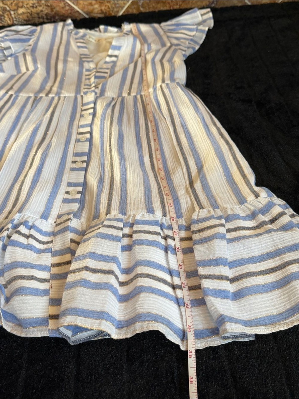 Eliza J Blue Striped Cap Sleeve Button Front Flounce Hem Dress Size 4
