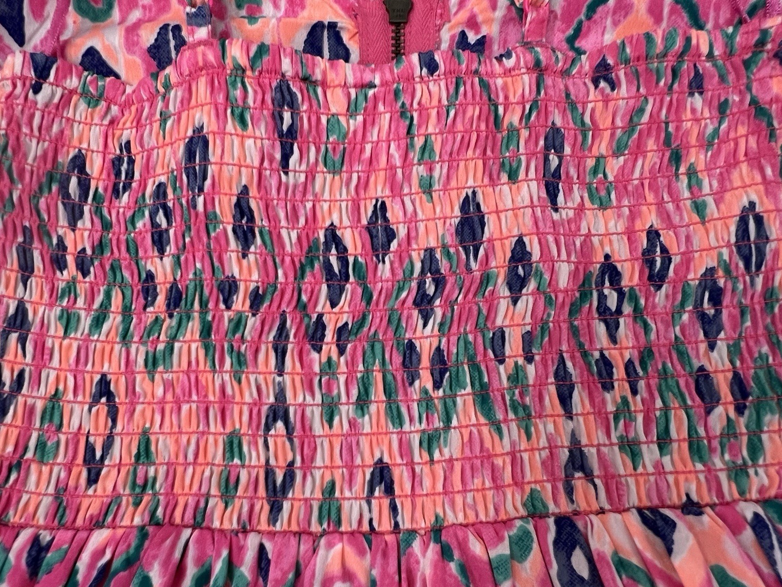 Roxy “A Shore Thing” Pintucked Front Zip Smocked Dress Small Resort Beach Party
