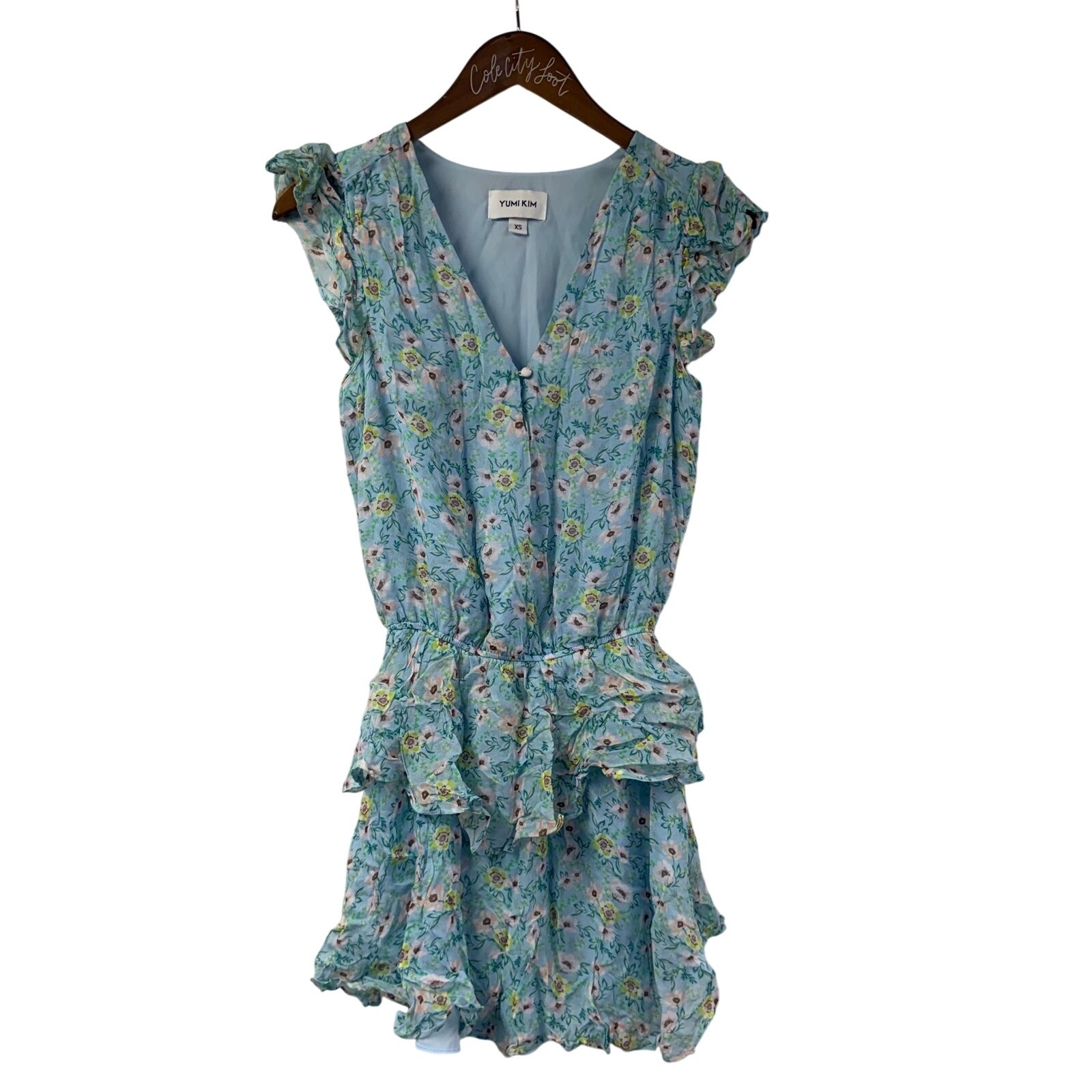 Yumi Kim Chelsea Dress Blue Floral Mini Sleeveless XS Ruffle